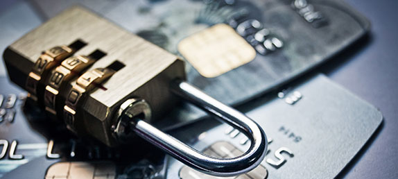 Credit cards with a secure padlock on top to protect billing and personal infomation.